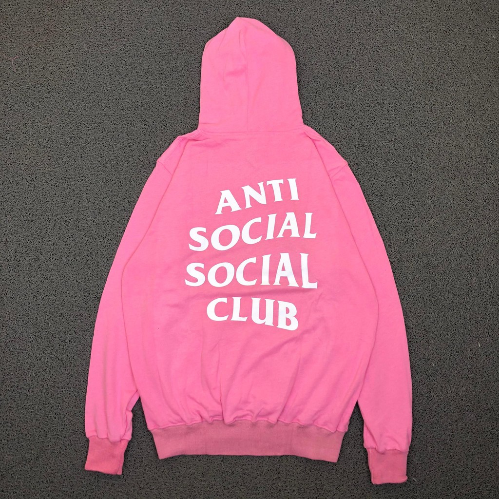 Áo Khoác Hoodie Màu Hồng In Chữ Anti Social Club