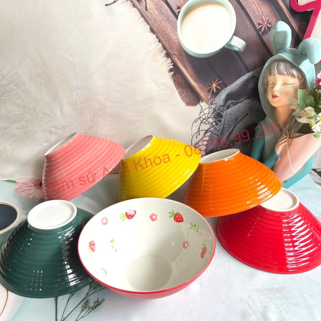 Chén Dĩa Sứ Bát Ăn Cơm Đĩa Sứ Decor bát tô bún phở đường kính 20cm siêu đẹp