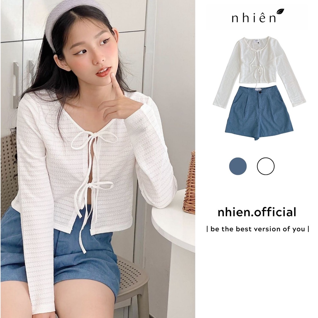 Áo cardigan nữ kiểu nơ croptop - áo croptop kiêu hàn quốc tay dài nhiennhienvintage BA2