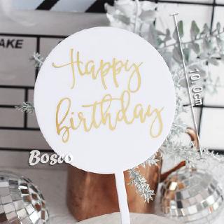 Topper mica HPBD tròn trắng