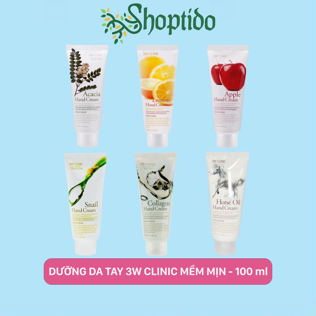 Kem dưỡng da tay 3w Clinic moisturize pure natural care 100ml mềm mại chính hãng Hàn Quốc NPP Shoptido