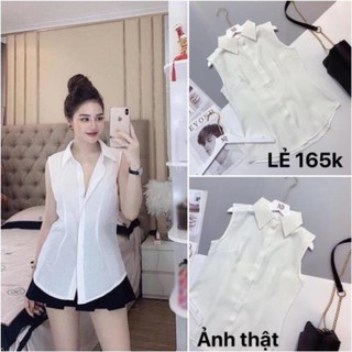 Bán sỉ Áo sơ mi trắng sát nách cổ sơ mi có ảnh thật