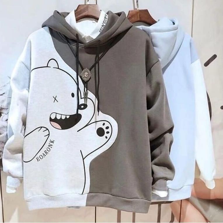 X@b Áo Khoác Hoodie Ngoại Cỡ Hình Gấu Màu Đỏ Tía Cao Cấp Cho Cặp Đôi