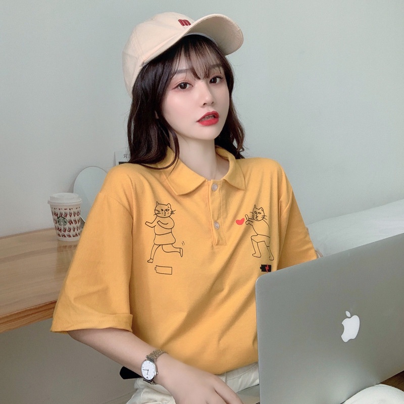Áo Nữ Form Rộng, Áo Thun Polo Nữ Có Cổ Trụ Đẹp Chất Cotton Form Unisex In Cặp Đôi Chú Thỏ Hóm Hỉnh Siêu Dễ ThươngTTQ0092