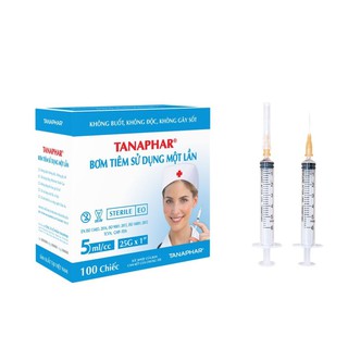 Bơm kim tiêm sử dụng một lần 5ml ( Hộp 100 cái ), Không buốt, Không độc, Không gây sốt, An toàn tuyệt đối