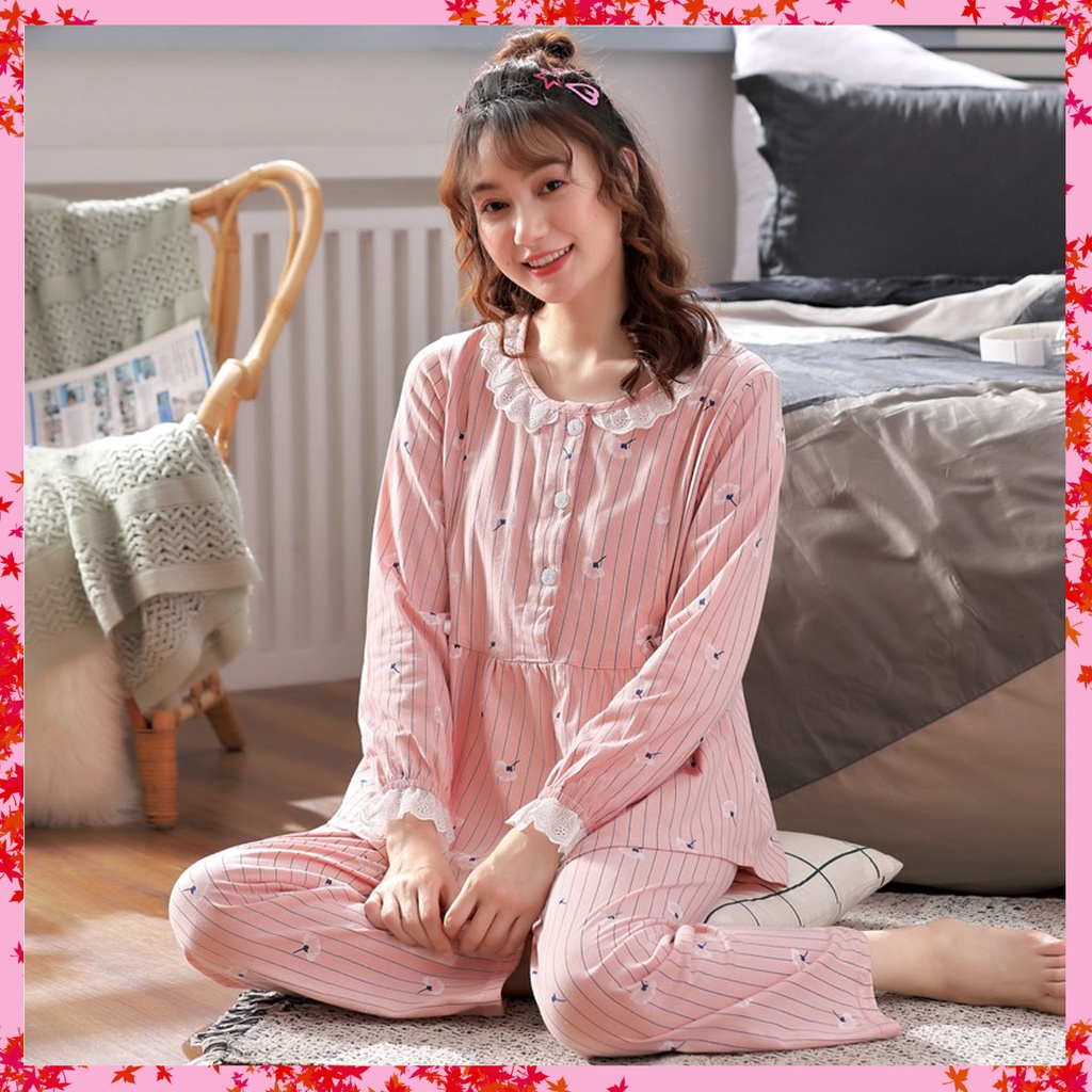 Bộ bầu - bộ sau sinh - chất liệu cotton - kiểu mới thời trang ( sọc bông - dài )