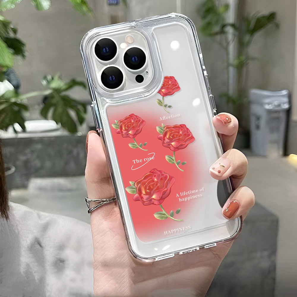 Ốp Điện Thoại Trong Suốt Họa Tiết Hoa Hồng Đỏ Gradient Cho iphone 14ProMax 14Plus 13 11 12 7Plus X XR