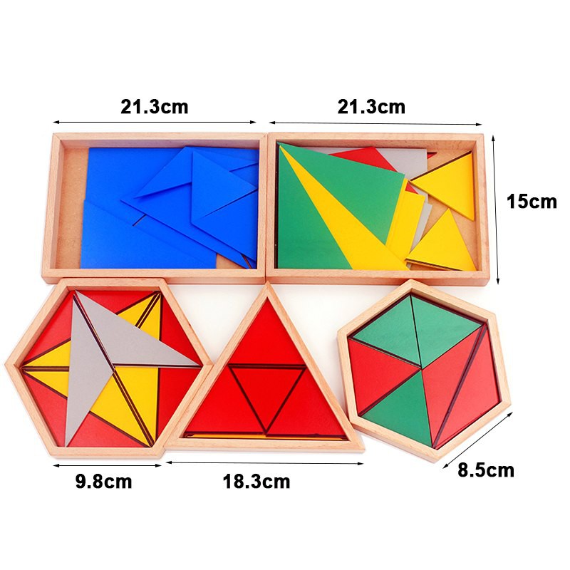 Bộ 5 hộp ghép hình tam giác Montessori (Constructive Triangles With 5 Boxes)