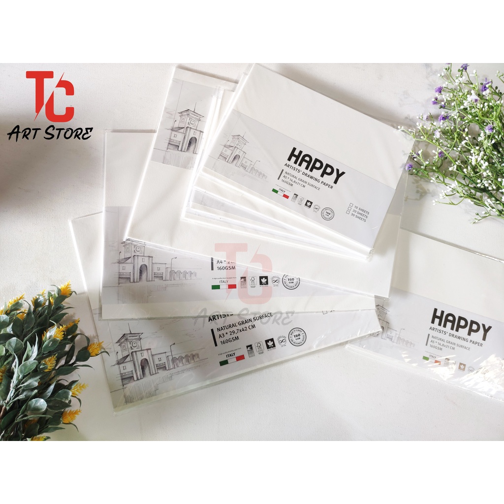 Giấy vẽ chì Happy Drawing dùng cho phác thảo 120/160/200gsm - Xấp 10 tờ