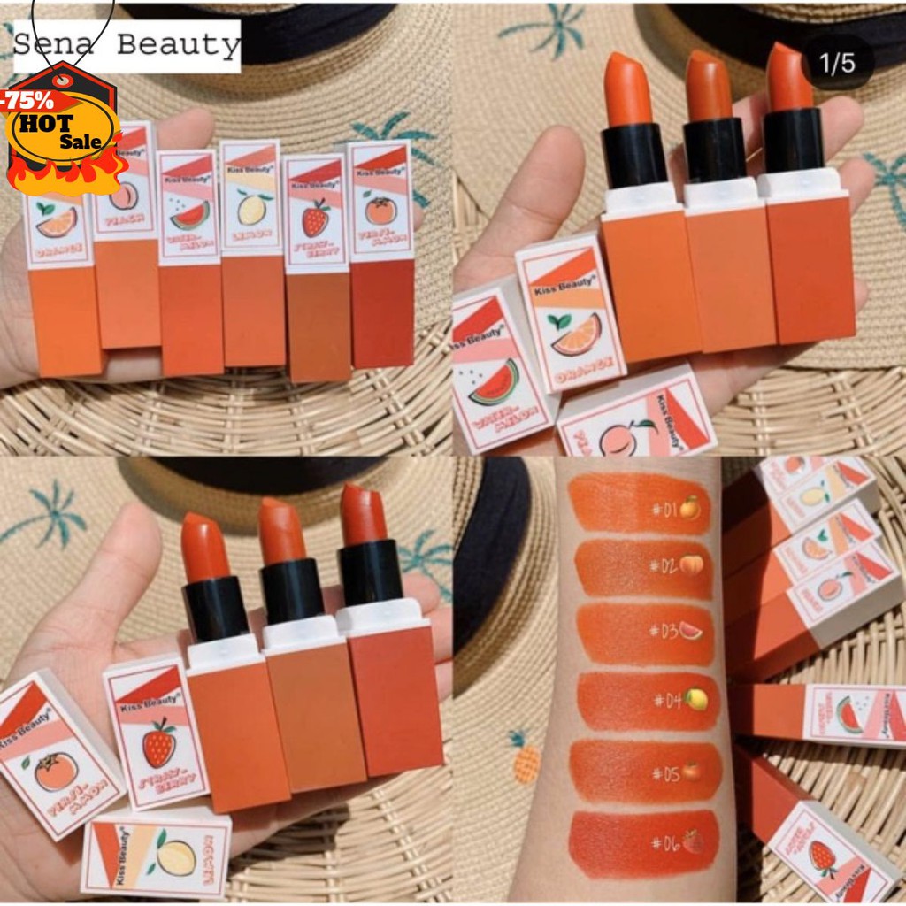 Son Thỏi [FREE SHIP] Son Thỏi Lì Kiss Beauty Hoa Quả Fruit Matte Lipstick Mẫu Mới Đẹp [sonthoili]