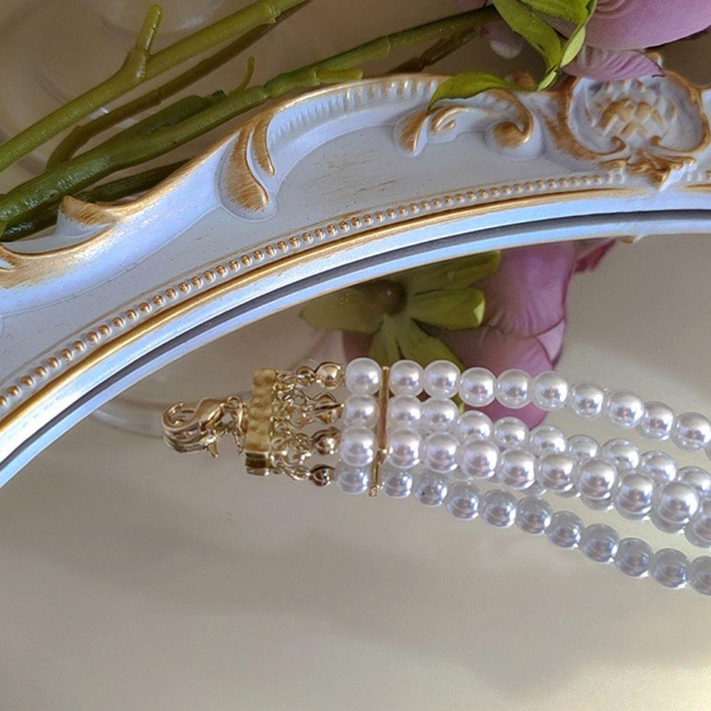 NEEDWAY Elegant Women Necklace Luxury|Korean Style Choker Pearl Triple Layer Jewelry Gift Personality Temperament Hepburnesque Jewelry Accessories/Multicolor