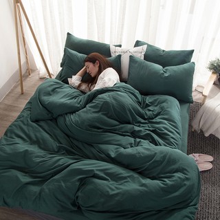 Sét vỏ chăn ga gối cotton đũi trơn màu xanh lá đậm(ảnh thật cuối)