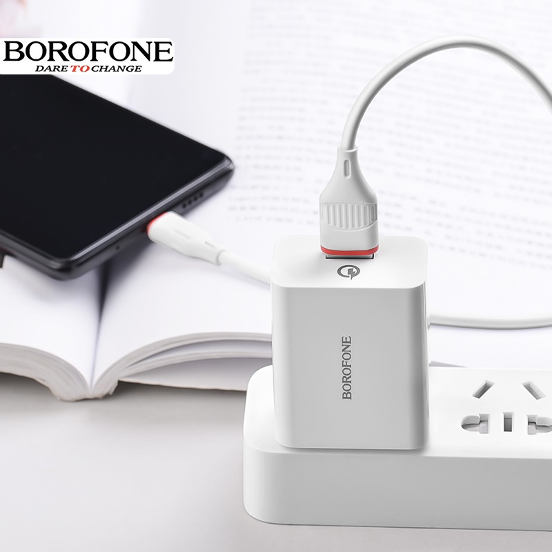 Bộ sạc nhanh 18W - QC 3.0 BOROFONE BA21 đầu Micro, Type-C dùng cho Android, cổng USB, dây cáp dài 1m - Chính hãng