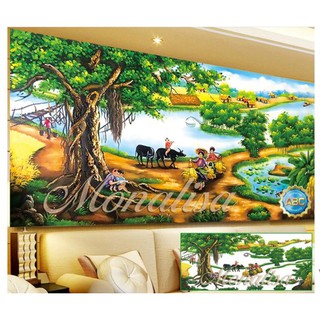 Tranh đính đá LÀNG QUÊ VN ( cây đa, giếng nước, sân đình ) kt 200*95cm