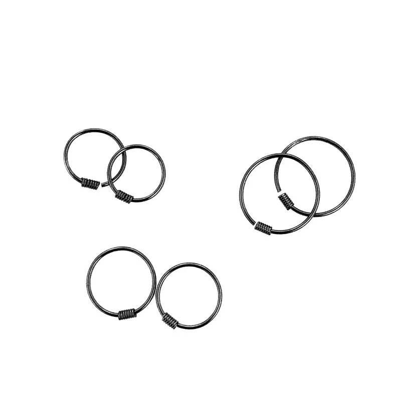 2 Khuyên Tai Tròn Xoắn Ốc Bằng Thép Titan Không Thấm Nước Màu Đen Unisex