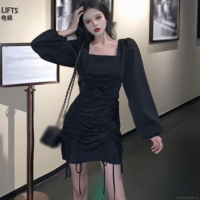 Đầm Dài Tay Cổ Vuông Xinh Xắn Theo Phong Cách Hàn Quốc Cho Nữ