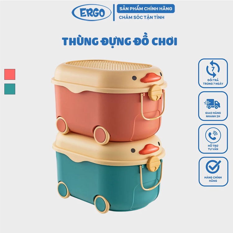 Thùng đựng đồ chơi cho bé hình con vịt có bách xe, tay cầm tiện lợi dùng để chứa đồ cho bé