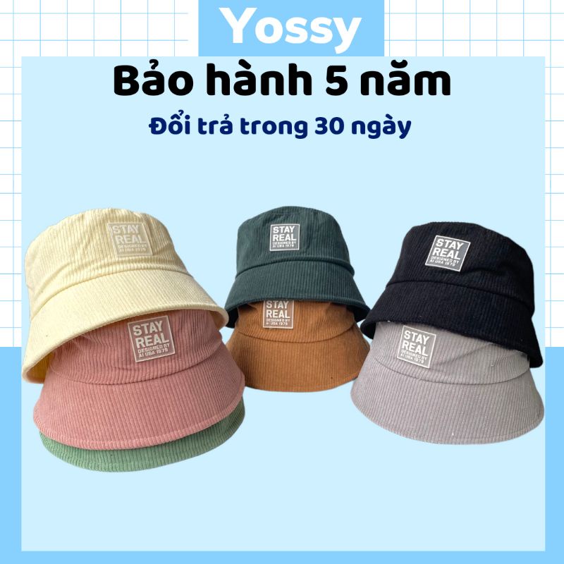 Mũ BUCKET vành cụp STAY REAL unisex chất nhung cao cấp Phong Cách Hàn Quốc