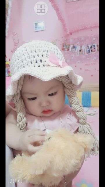 Nón len 2 bính tóc giả cho bé yêu