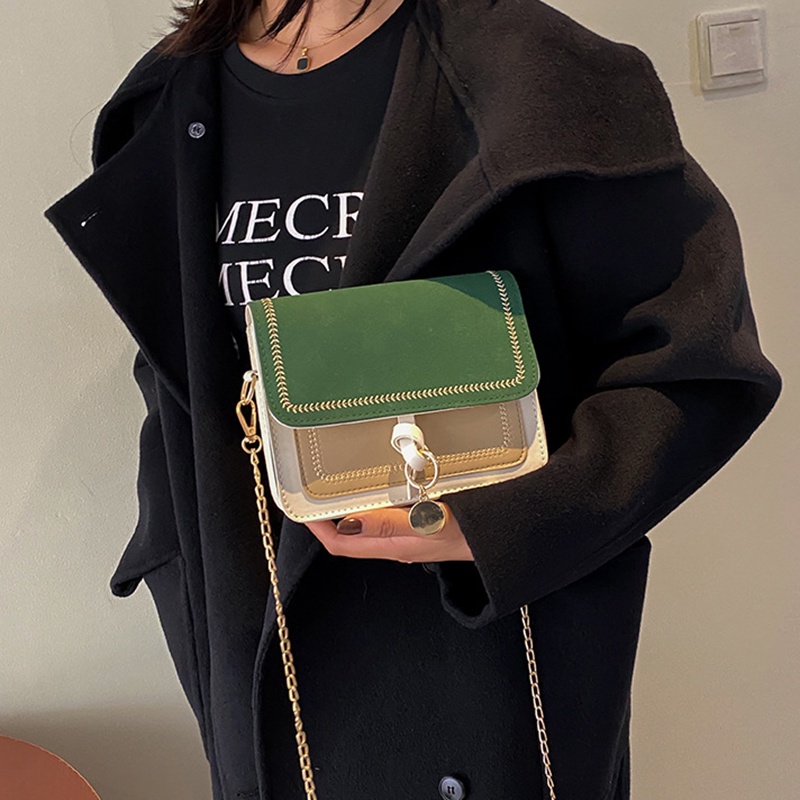 Túi đeo chéo màu sắc tương phản phong cách Hàn Quốc đơn giản