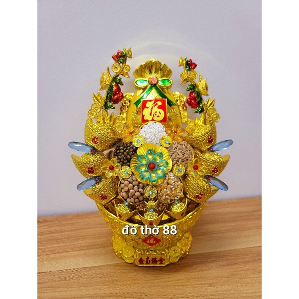 Tháp đậu ngũ cốc ngọc thực thỏi vàng đạicao 23cm ngang 25cm