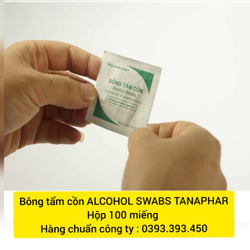 [ HÀNG CHUẨN CÔNG TY] Bông tẩm cồn ALCOHOL SWABS TANAPHAR 70 độ hộp 100 miếng