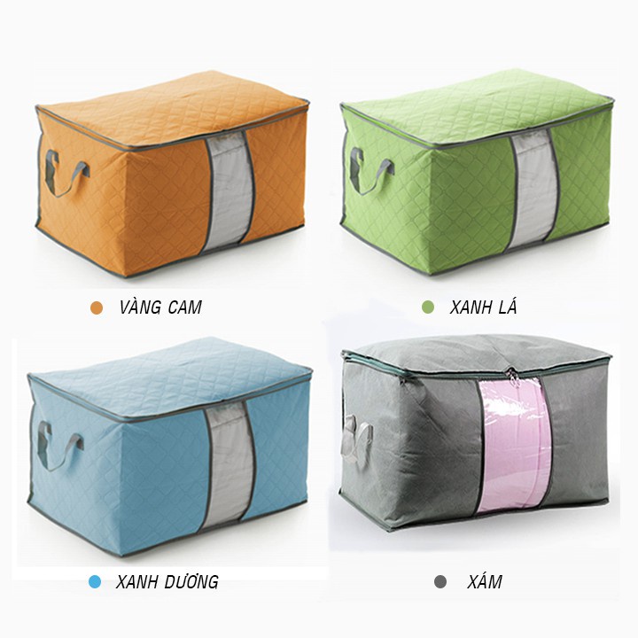 Túi vải không dệt gấp gọn đựng quần áo chăn màn đồ dùng có khóa kéo quai xách tiện dụng DIMINO