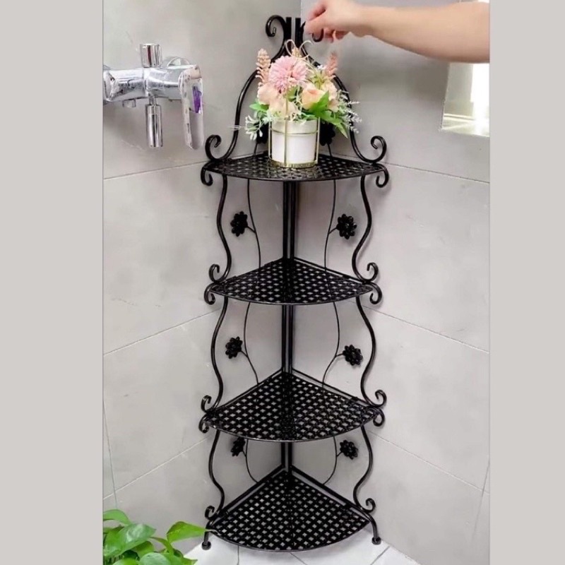 Kệ Góc Hoa Văn Gấp Gọn 4 Tầng Thép Cacbon Sơn Tĩnh Điện 5 Lớp - Kiểu Dáng Đẹp Thông Minh Để Nhà Tắm, Phòng Khách