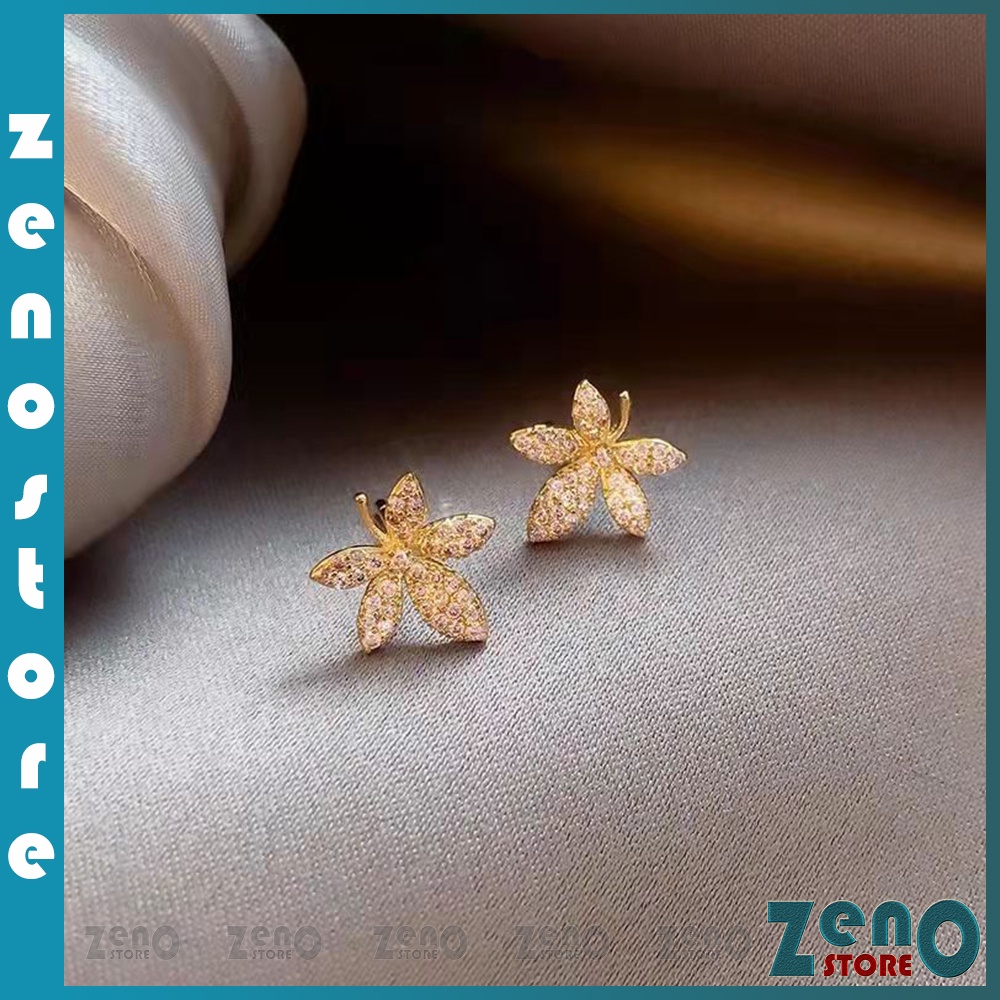 Khuyên tai ZenO bạc Ý KT10 phong cách Hàn Quốc, hoa tai hình chiếc lá chất liệu bạc S925