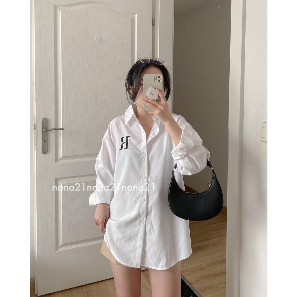 Sơ mi trắng in chữ R hàng cao cấp chất dày dặn siêu đẹp phong cách A80883 - ZADOLA FASHION