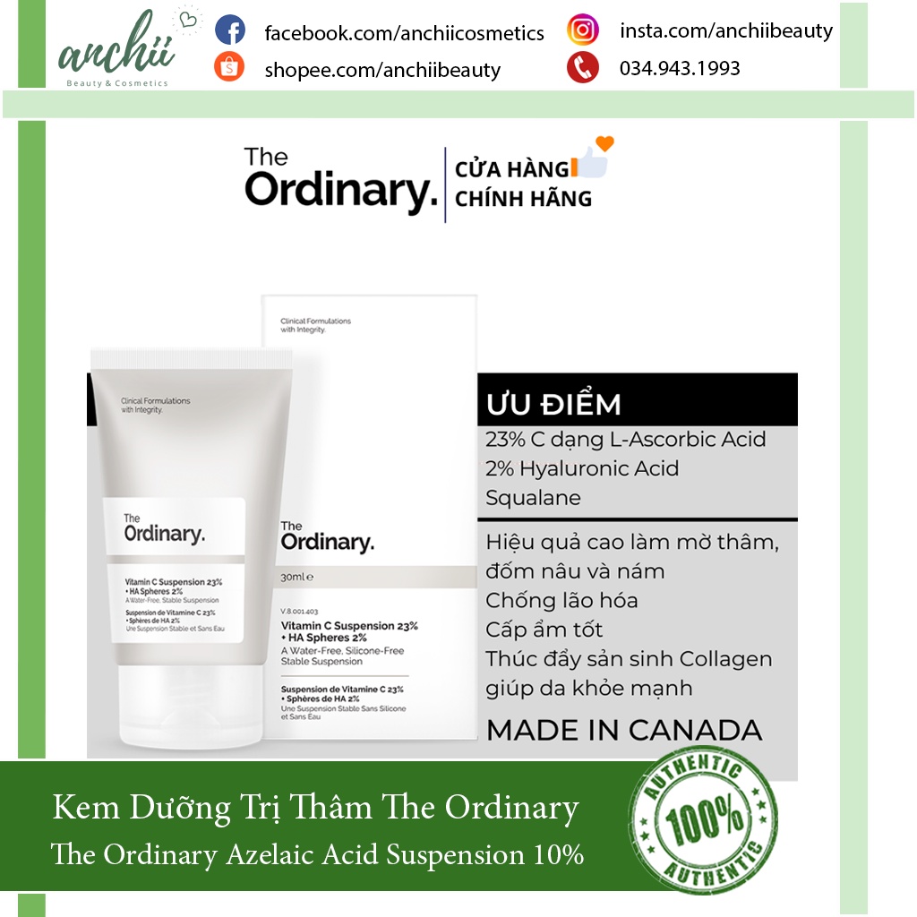 Kem Dưỡng Vitamin C The Ordinary Vitamin C Suspension 23% + HA Spheres 2% (BILL ANH)