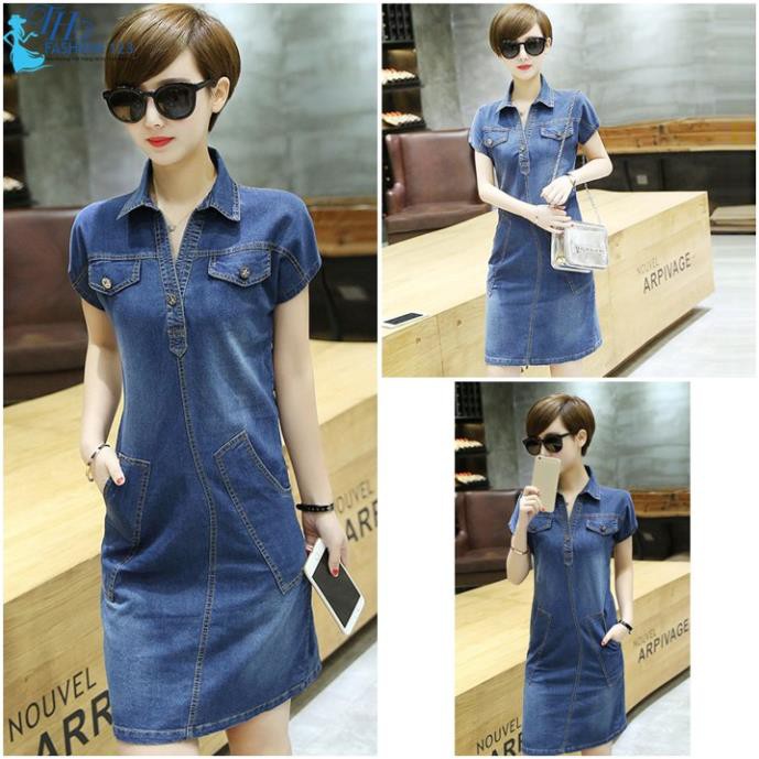 Đầm váy nữ bò Jean đầm đi tiệc dạo phố tay cánh dơi ་ '