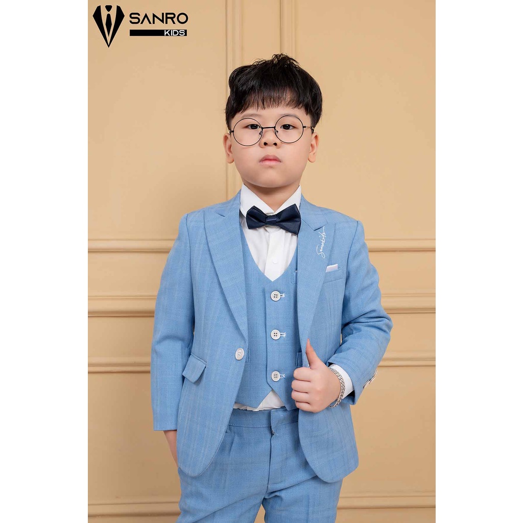 Bộ vest bé trai thiết kế xanh da trời hoạ tiết xước