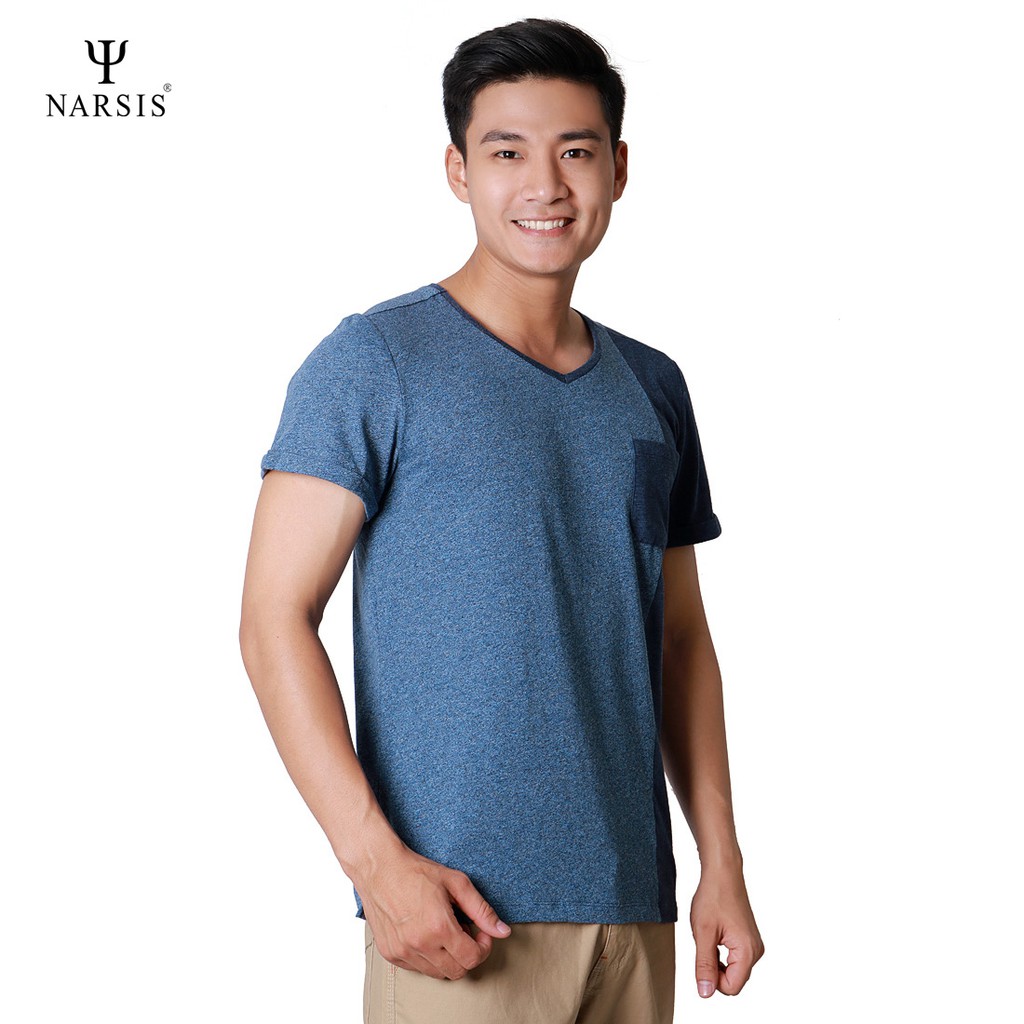 Áo thun nam cổ tim Narsis D8052 màu xanh