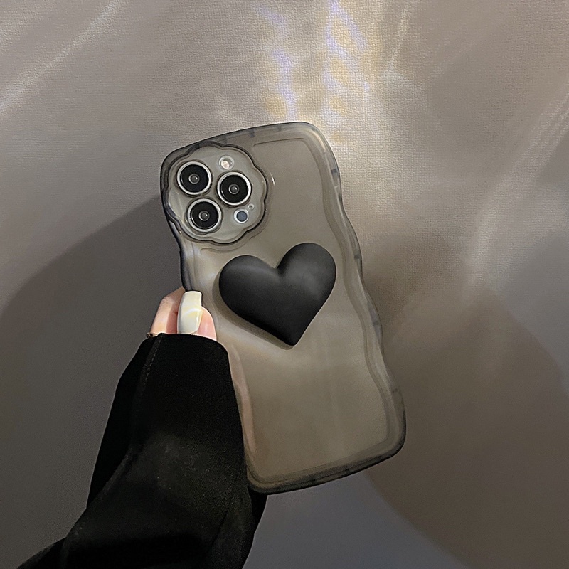 (SIÊU RẺ) Ốp lưng iphone không kèm dây đeo viền sóng đen tim nổi 7plus/8/8plus/x/xr/xs/11/12/13/pro/max/plus/promax