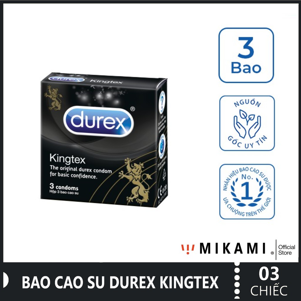 [CHÍNH HÃNG] Bao Cao SU DUREX KINGTEX cỡ nhỏ ôm sát 49mm - Hộp 3 chiếc