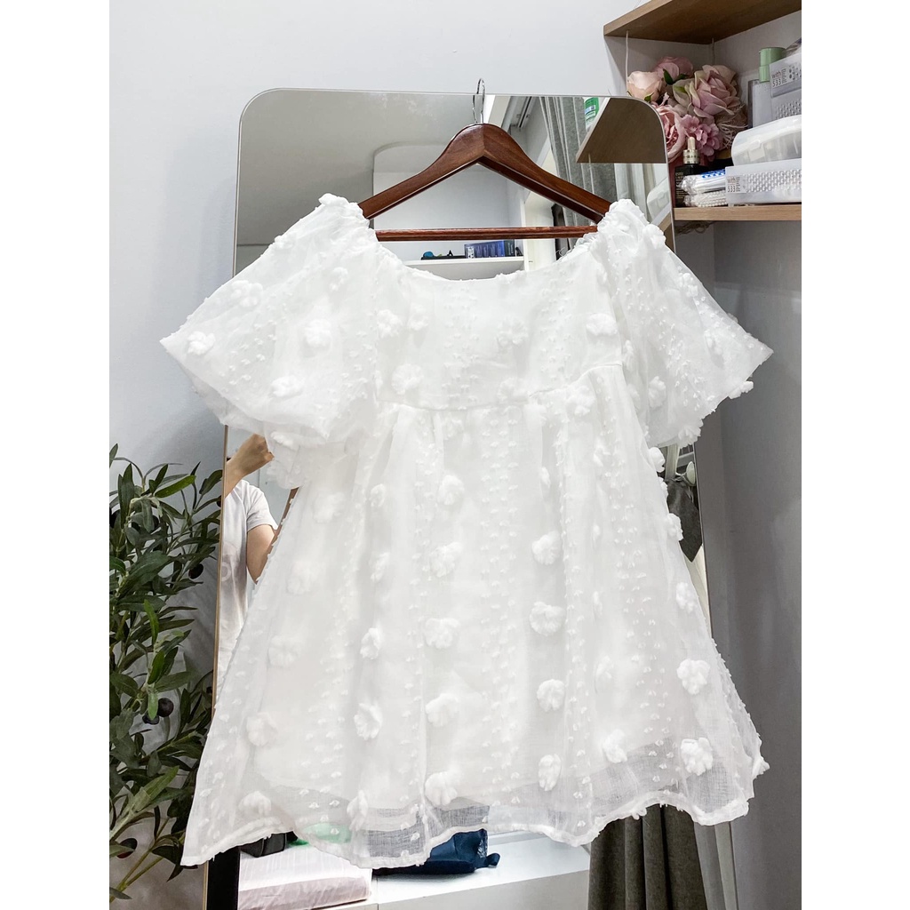 Áo Váy Babydoll Trễ Vai Đính Bông Áo Babydoll Bồng Bềnh