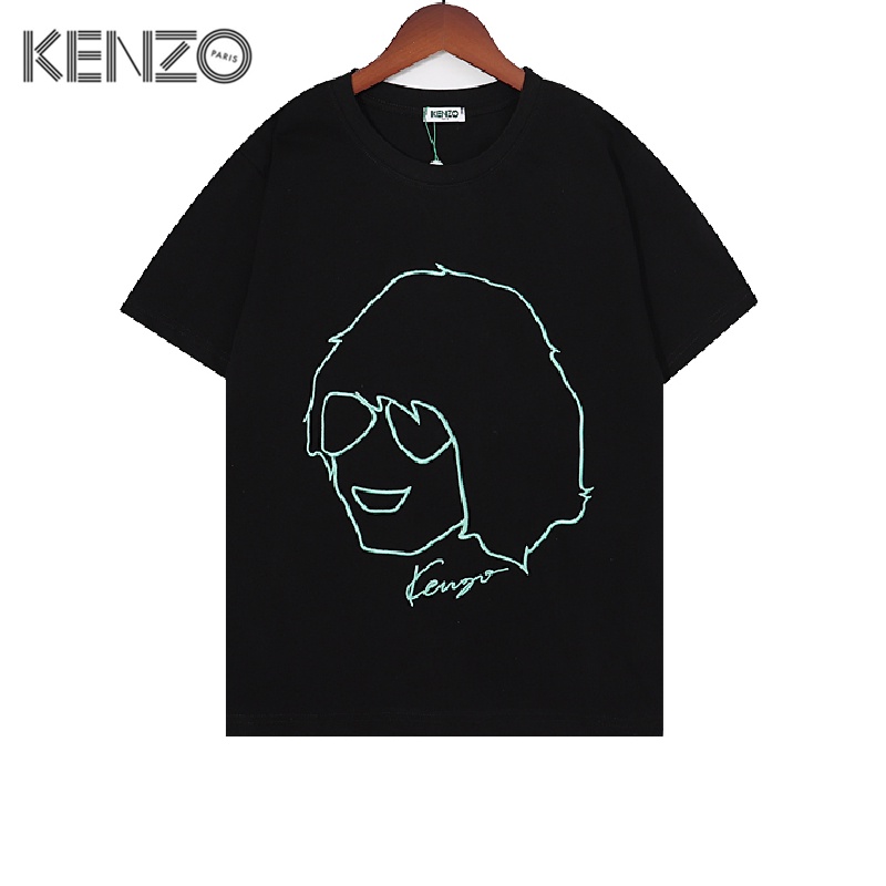 Áo Thun Tay Ngắn 100% Chính Hãng Thêu Hình Đầu Người Kenzo Phong Cách Unisex
