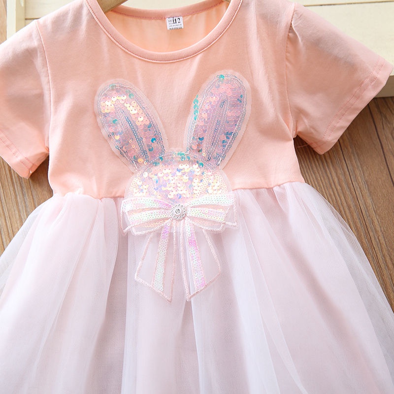 Đầm Công Chúa Phối Lưới Đính Kim Sa Tai Thỏ Kiểu Hàn Quốc Thời Trang Mùa Hè 2022 Dễ Thương Cho Bé Gái