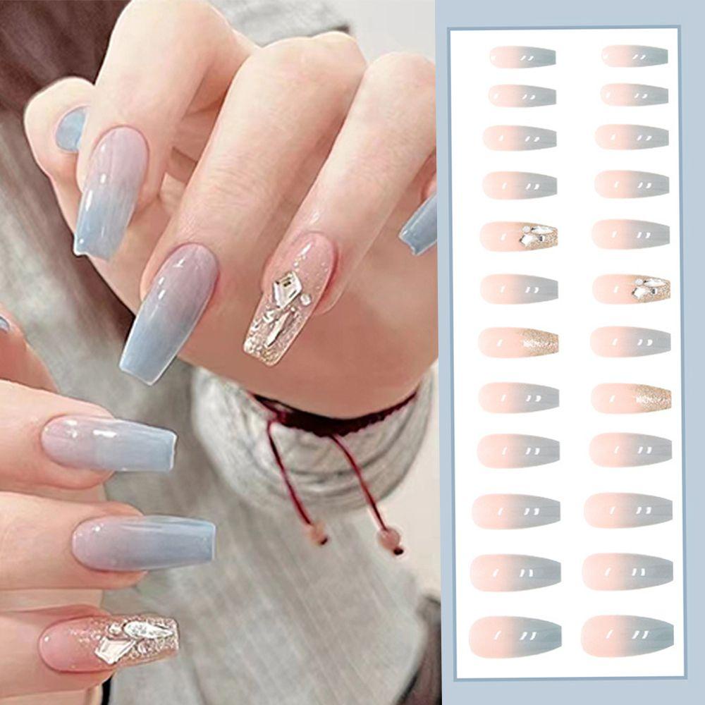 CACTU Bộ 24 Móng Tay Giả Dài Đính Trái Tim Xinh Xắn