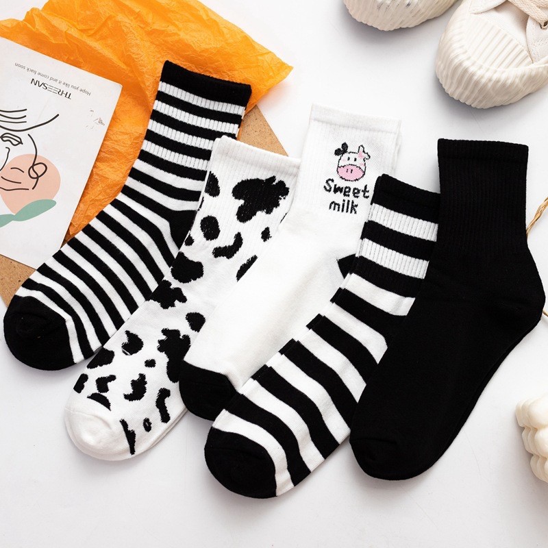 Vớ Tất Cao Bò Sữa Vớ cổ cao Nam nữ Unisex Cotton Cao cấp Vớ cao Nam nữ Phong Cách Unisex Ulzzang