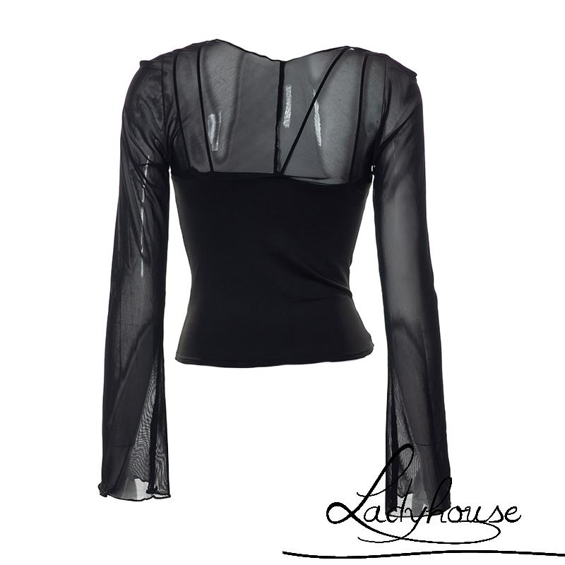 Áo Thun Tay Dài Phối Lưới Dây Kiểu Cách Điệu Màu Sắc Lạ Mắt Cho Nữ