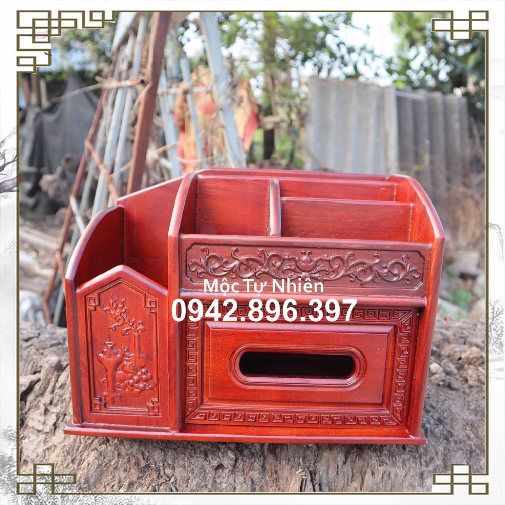 Hộp giấy đa năng đựng bút điều khiển giấy ăn bằng gỗ để bàn làm việc
