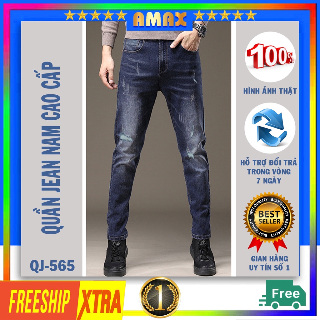 Quần bò nam rách gối quần jean nam phong cách Hàn Quốc cao cấp đẹp co giãn tốt QJ-9065