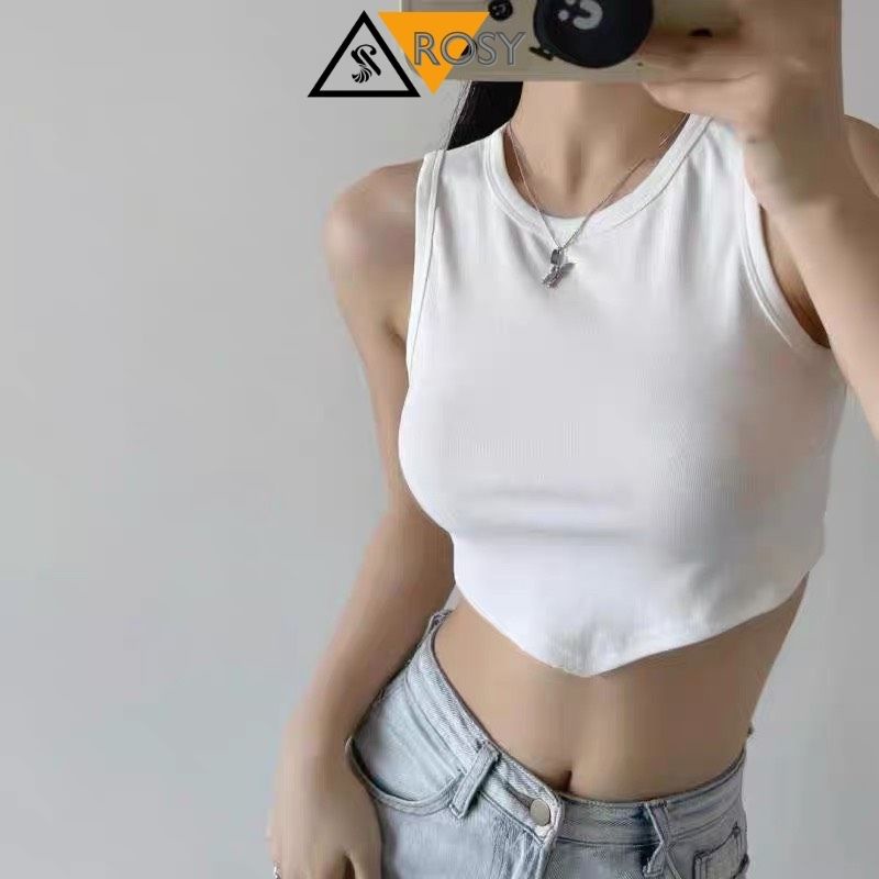 Áo croptop 3 lỗ nữ chất thun gân co giãn vạt nhọn lạ mắt