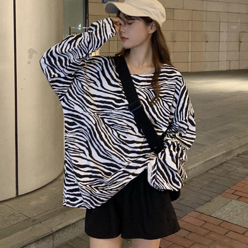 Áo Thun Dài Tay Dáng Rộng Kẻ Sọc Kiểu Retro Hàn Quốc Dễ Phối Đồ