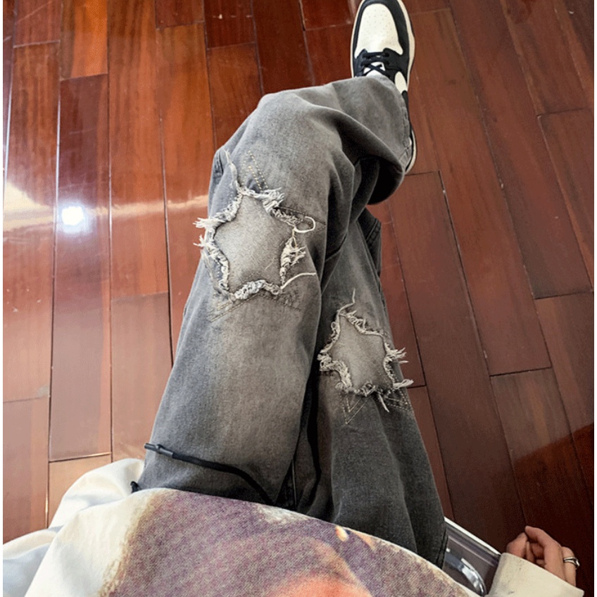 Quần Jean Ống Rộng Phong Cách Hiphop Cá Tính Cho Nam Nữ