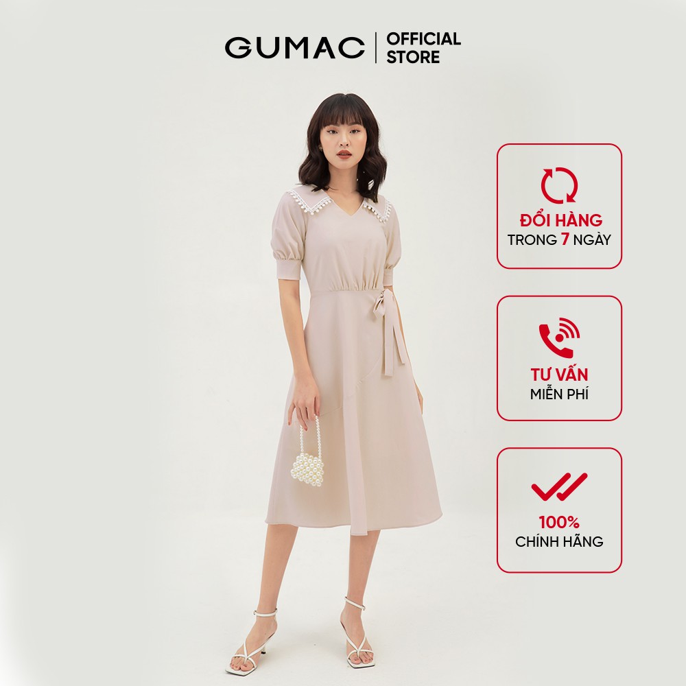 [Mã WABRGU72 giảm 10% tối đa 50k đơn 250k] Đầm xòe nữ rã tùng cổ ren GUMAC màu hồng, đủ size DB3124