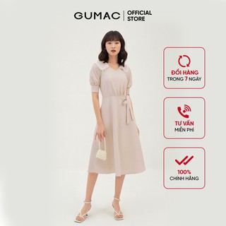 Đầm xòe nữ rã tùng cổ ren GUMAC màu hồng, đủ size DB3124