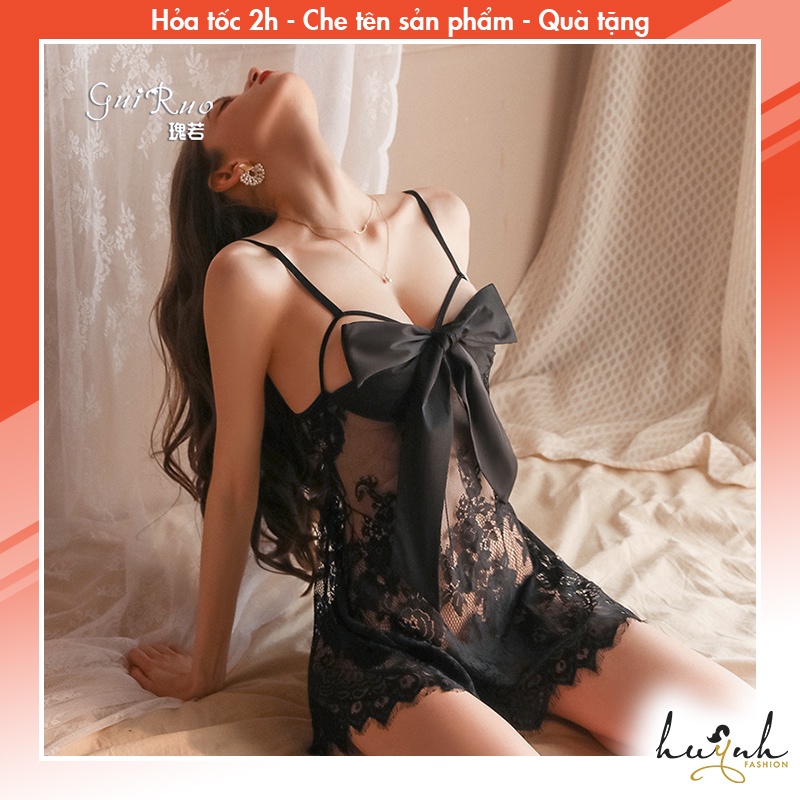 Đầm Ngủ Hai Dây Ren Phối Nơ Gợi Cảm Cao Cấp GUIRUO - N67